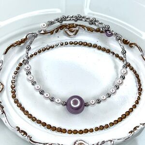 Handmade Freshwater Blueberry 🫐 Edison Pearl Bangle Coil Bracelet